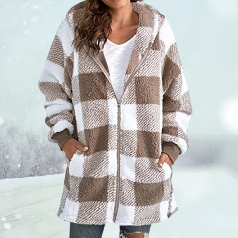 Veste d'hiver à carreaux avec capuche et poches | Idéale pour l'hiver
