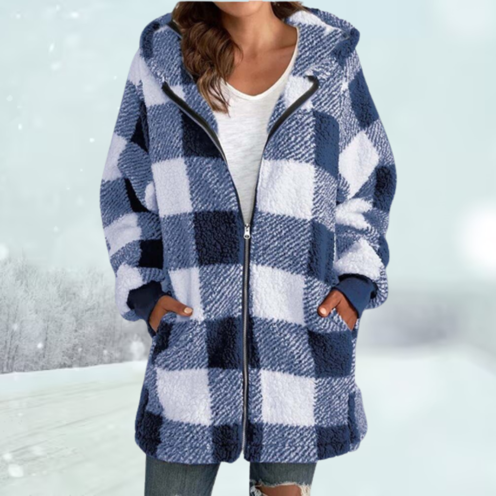 Veste d'hiver à carreaux avec capuche et poches | Idéale pour l'hiver