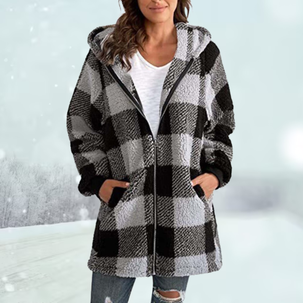 Veste d'hiver à carreaux avec capuche et poches | Idéale pour l'hiver