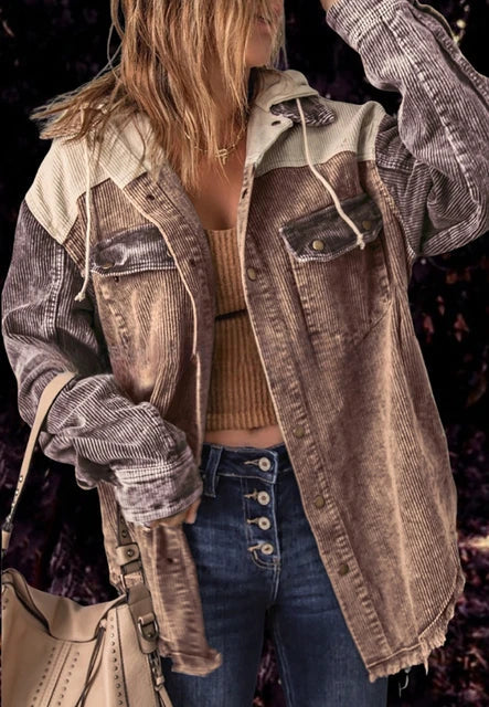 Veste en velours côtelé cropped avec boutons et poches poitrine | Parfaite pour l'été