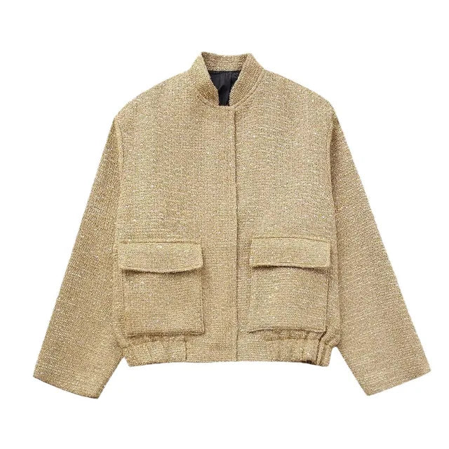 Veste bomber pailletée estivale avec taille élastique et bords côtelés | Parfaite pour les occasions spéciales