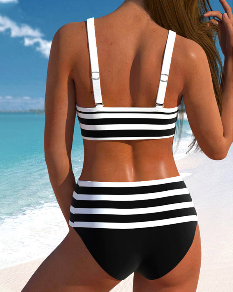 Bikinis Rayés Taille Haute