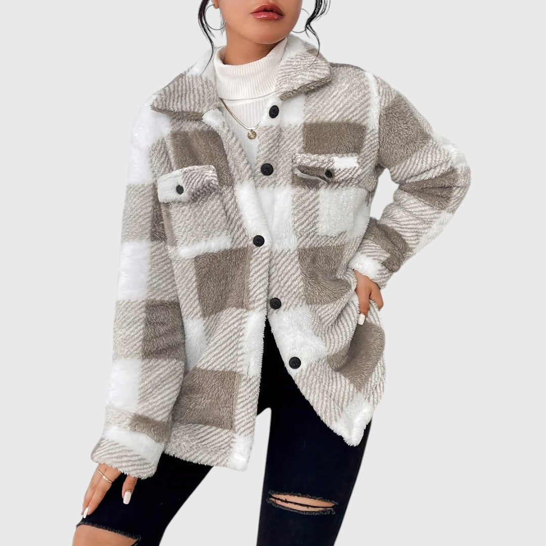 Selina – Élégante veste à carreaux à boutons