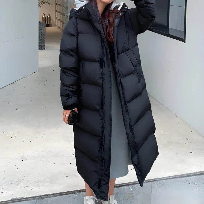 Manteau long en duvet pour femmes pour l'hiver avec chaleur optimale et liberté de mouvement | Idéal pour l'hiver
