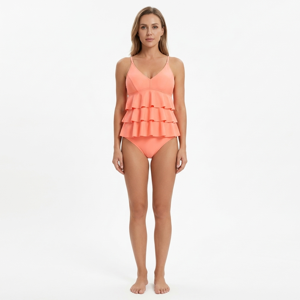 Tankini avec Volants en Couleur Unie