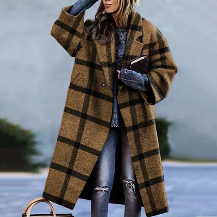 Manteau en laine pour femme intemporel avec col revers et fermeture à boutons | Idéal pour l'automne/hiver
