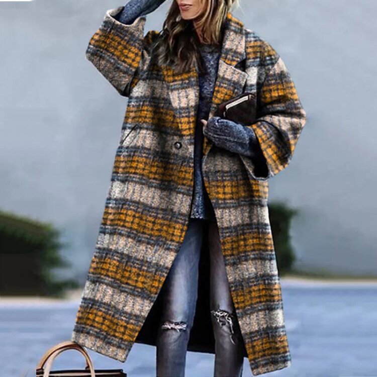 Manteau en laine pour femme intemporel avec col revers et fermeture à boutons | Idéal pour l'automne/hiver