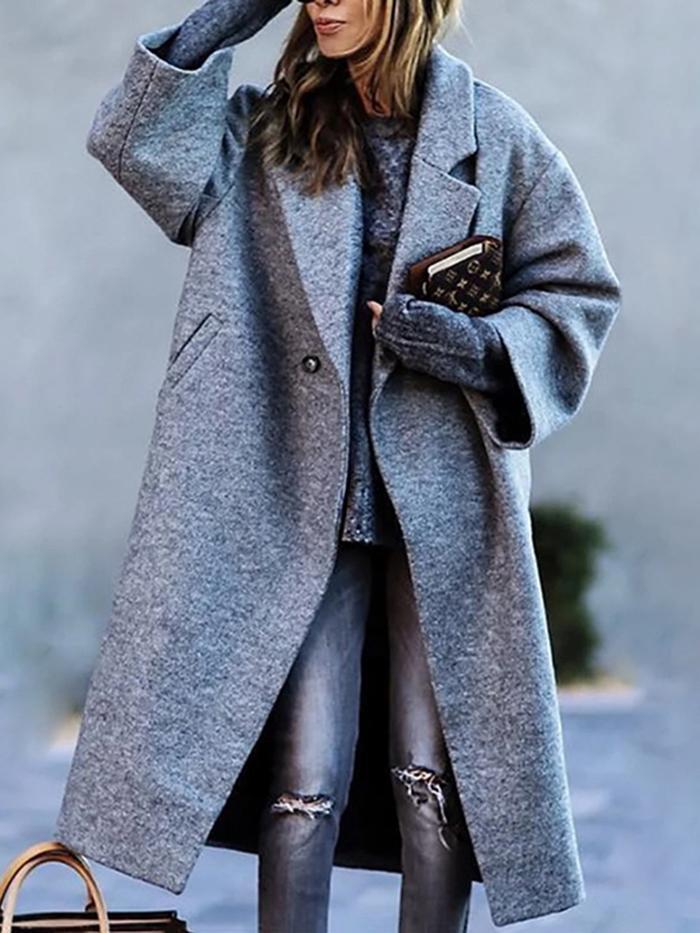 Manteau en laine pour femme intemporel avec col revers et fermeture à boutons | Idéal pour l'automne/hiver