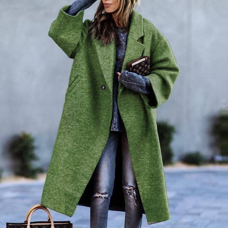 Manteau en laine pour femme intemporel avec col revers et fermeture à boutons | Idéal pour l'automne/hiver